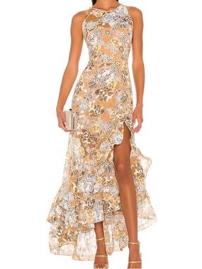 Bronx & Banco Sicilia Ruffle Maxi Dress Floral Boho Resort Wedding Guest Goddess